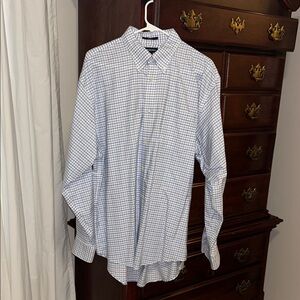 Lands' End Blue and White Checked Dress Shirt